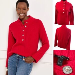 Talbots Jewel Button Henley Pullover in Red Pop size petite‎ Small